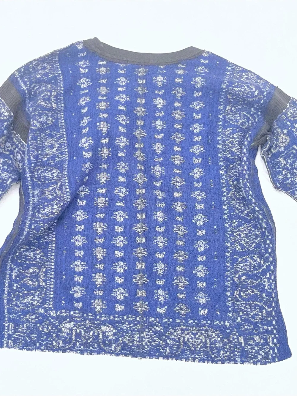Free People Blue Patterned Top with Black  Thermal Trim